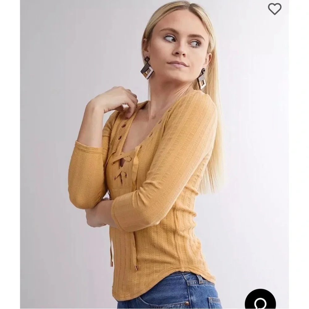 FREE PEOPLE Ice Cold Ribbed Lace Up Top Size S